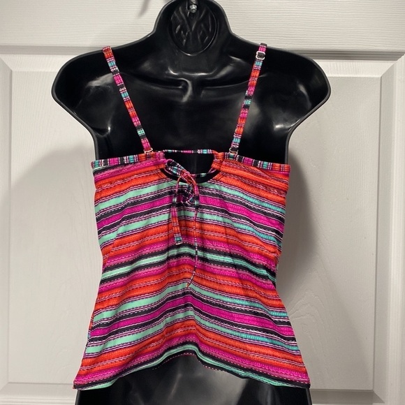 ATHLETA WOMEN SWIMWEAR TANKINI BOHO STIPES PINK RED GREEN SIZE S - Picture 4 of 9